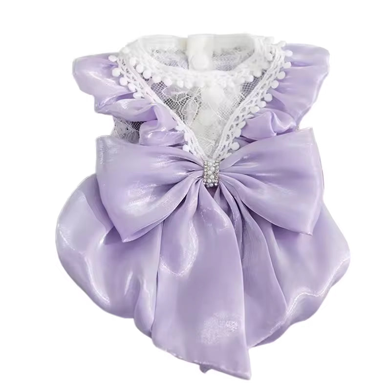 Charming Small Pet Tutu Dress – Lace Princess Outfit with Bow Accent for Female Dogs and Cats, Cute Patchwork Skirt Apparel