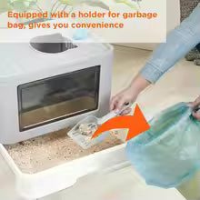 Foldable Cat Litter Box with Top Exit & Front Entry – Enclosed Kitty Toilet with Scoop & Massager