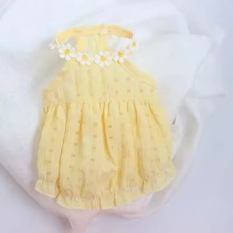 Lightweight Daisy Dog Dress – Soft, Breathable Summer Outfit for Small Pets like French Bulldogs – Cute Yellow Costume for Female Dogs