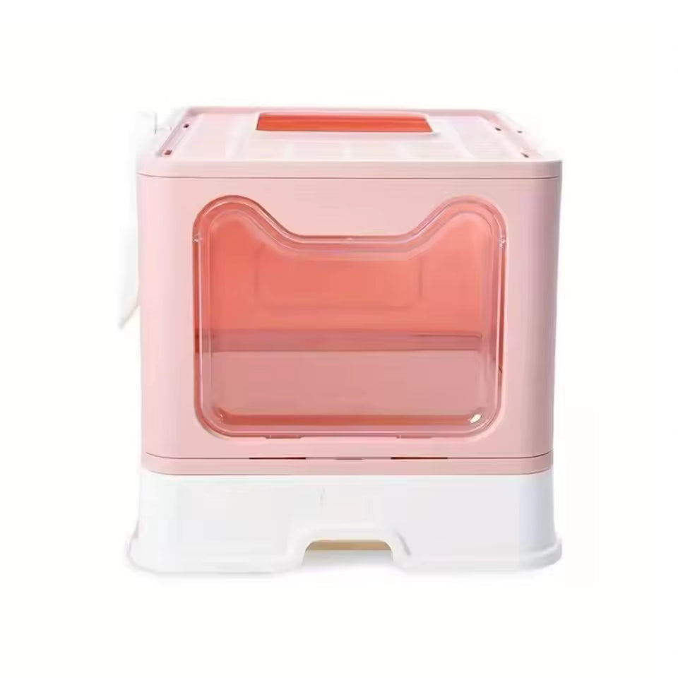 Collapsible Litter Pan with Lid, Enclosed Litter Pan, Top Entry Splash-Proof Cat Toilet, Easy to Clean, with Litter Scoop