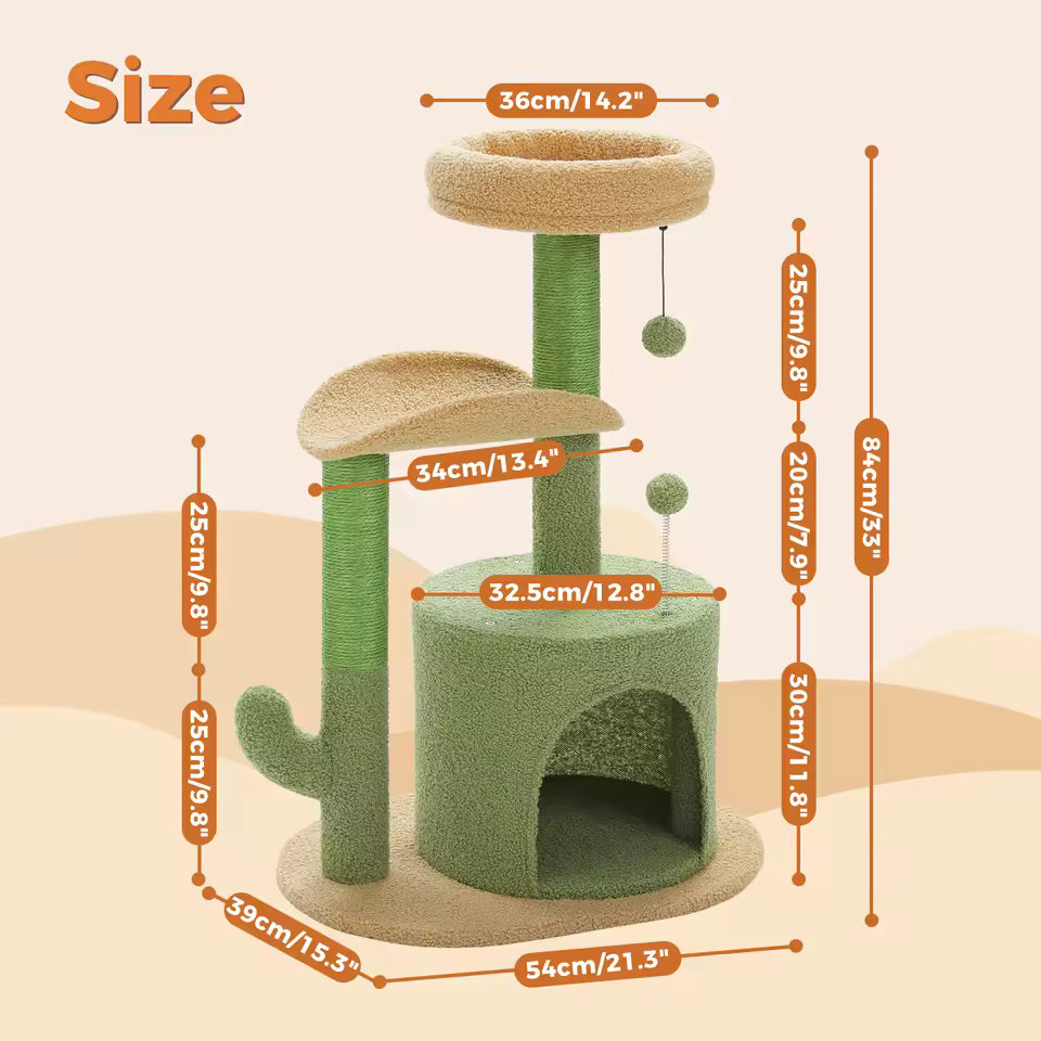 Blossom-Themed Cat Tree for Indoor Use – Compact Climbing Tower with Sisal-Wrapped Scratch Post, Cozy Hideaway, Plush Lounging Platforms, Fuzzy Dangling Toys, and Interactive Accessories