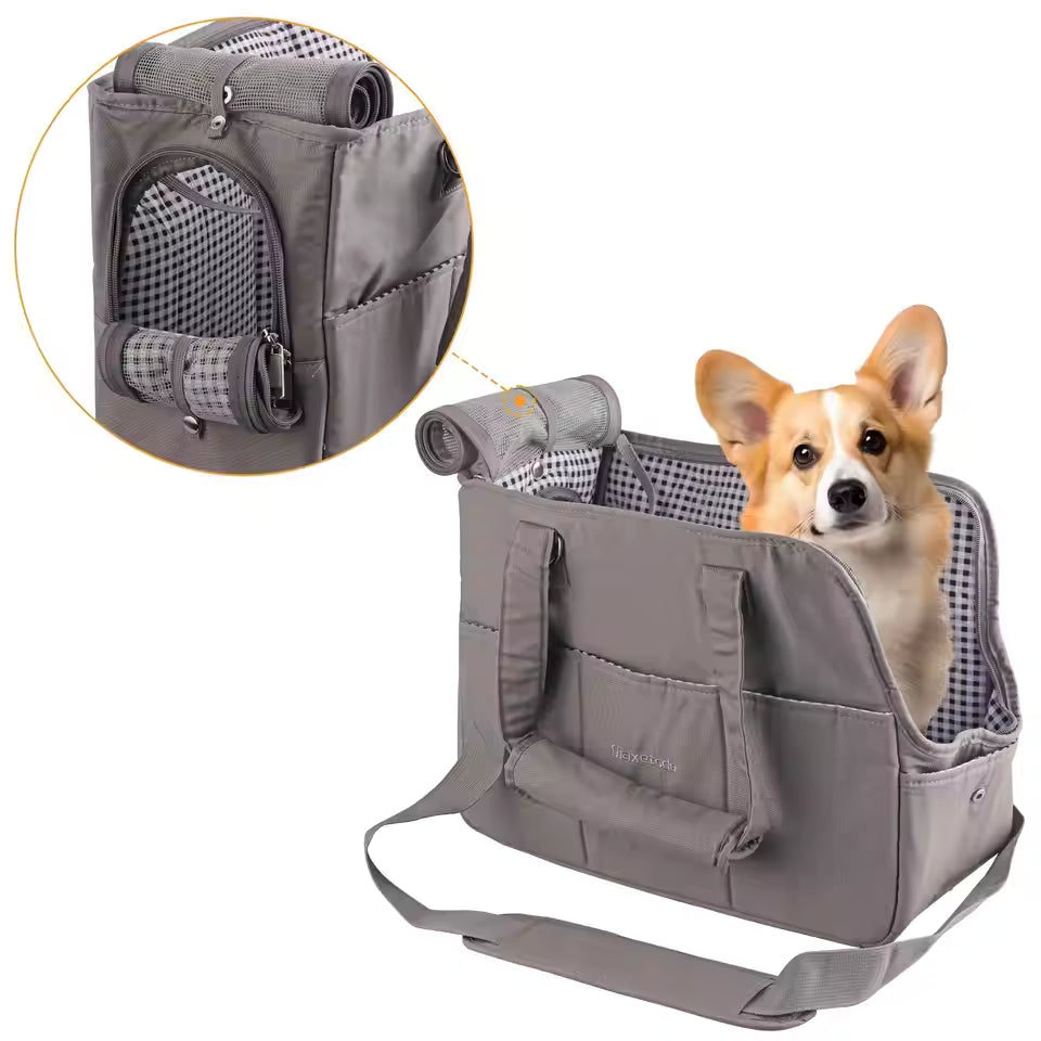 Removable Women’s Pet Carrier Handbag – Dark Gray Purse for Small Dogs (up to 8 lbs) and Cats (up to 11 lbs) – Ideal for Walking Puppies and Cats