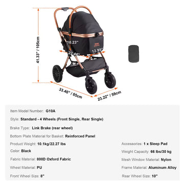 SucceBuy 66 lbs Foldable Pet Stroller – Puppy & Dog Jogger with Brakes, Detachable Carrier, and Storage Basket – Perfect for Small to Medium Dogs