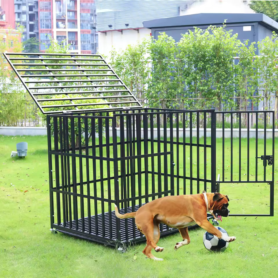 "Mobile Oversized Giant Pet Enclosure Sturdy Steel Dog Kennel Play Yard with Removable Tray"
