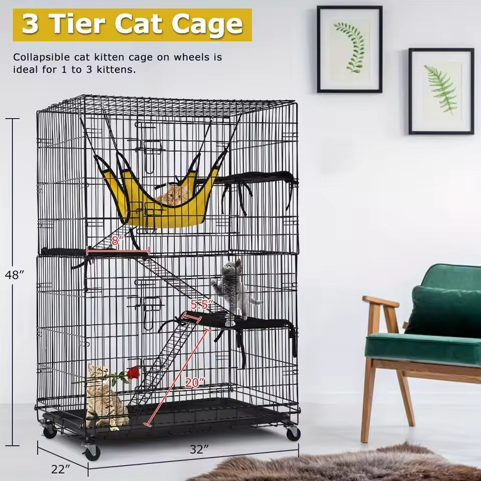 4-Tier 48 Inches Cat Cage Crate Cat Kennel Cat Pet exercise enclosure with Free Hammock Cage
