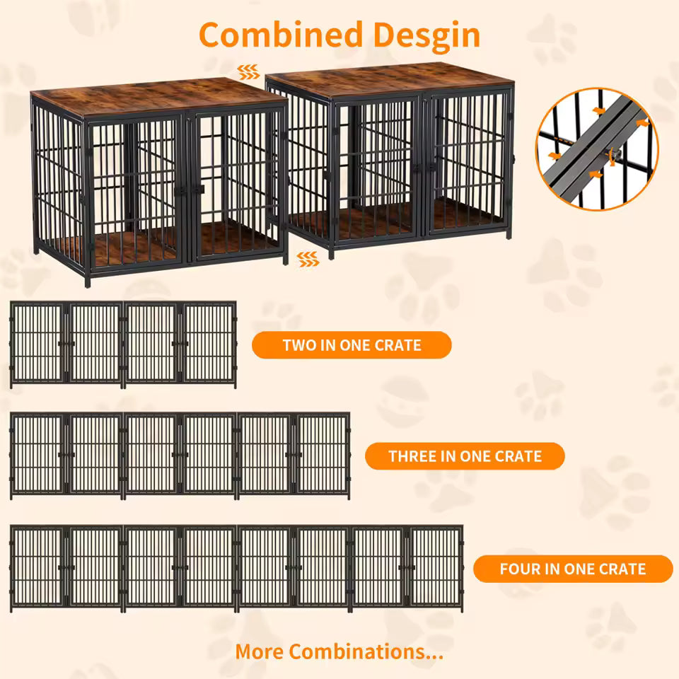 1 Piece Heavy-Duty Dog Kennel Crate – Sturdy Pet Cage with Detachable Divider and 4 Access Doors for Two Small Dogs or One Medium to Large Dog